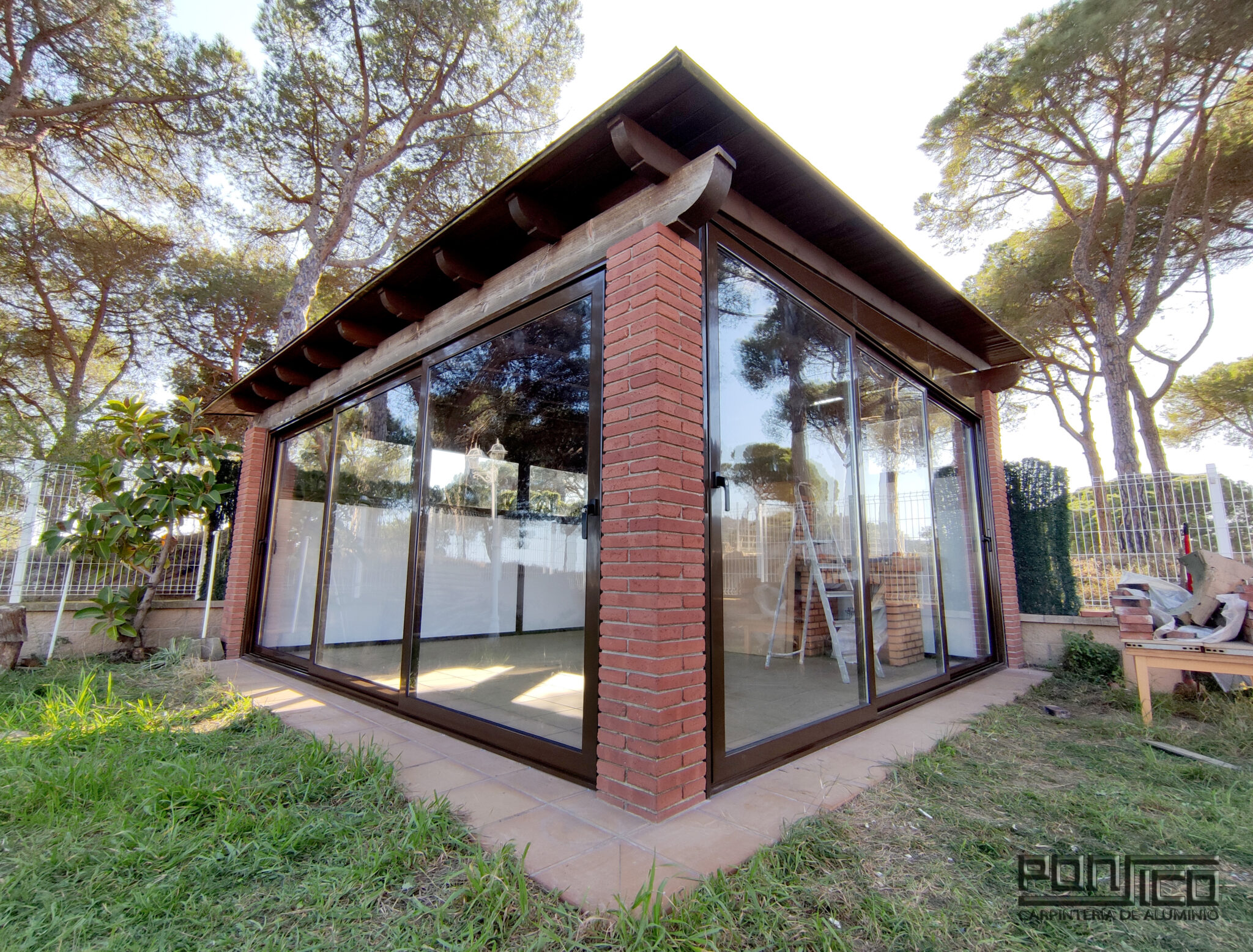 Cerramiento Aluminio Pergola Corredera Marron Ponsico Barcelona